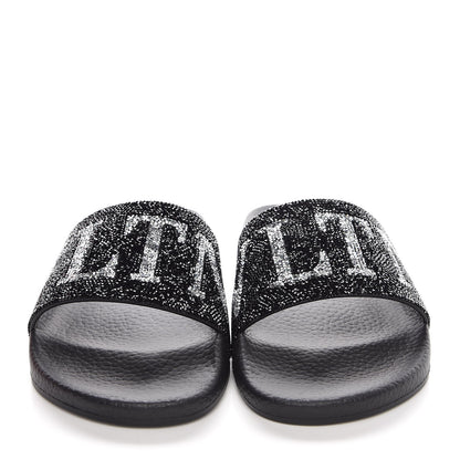 Valentino Garavani Rubber Crystal Embellished VLTN Slide Sandals 37 Black 2 of 8