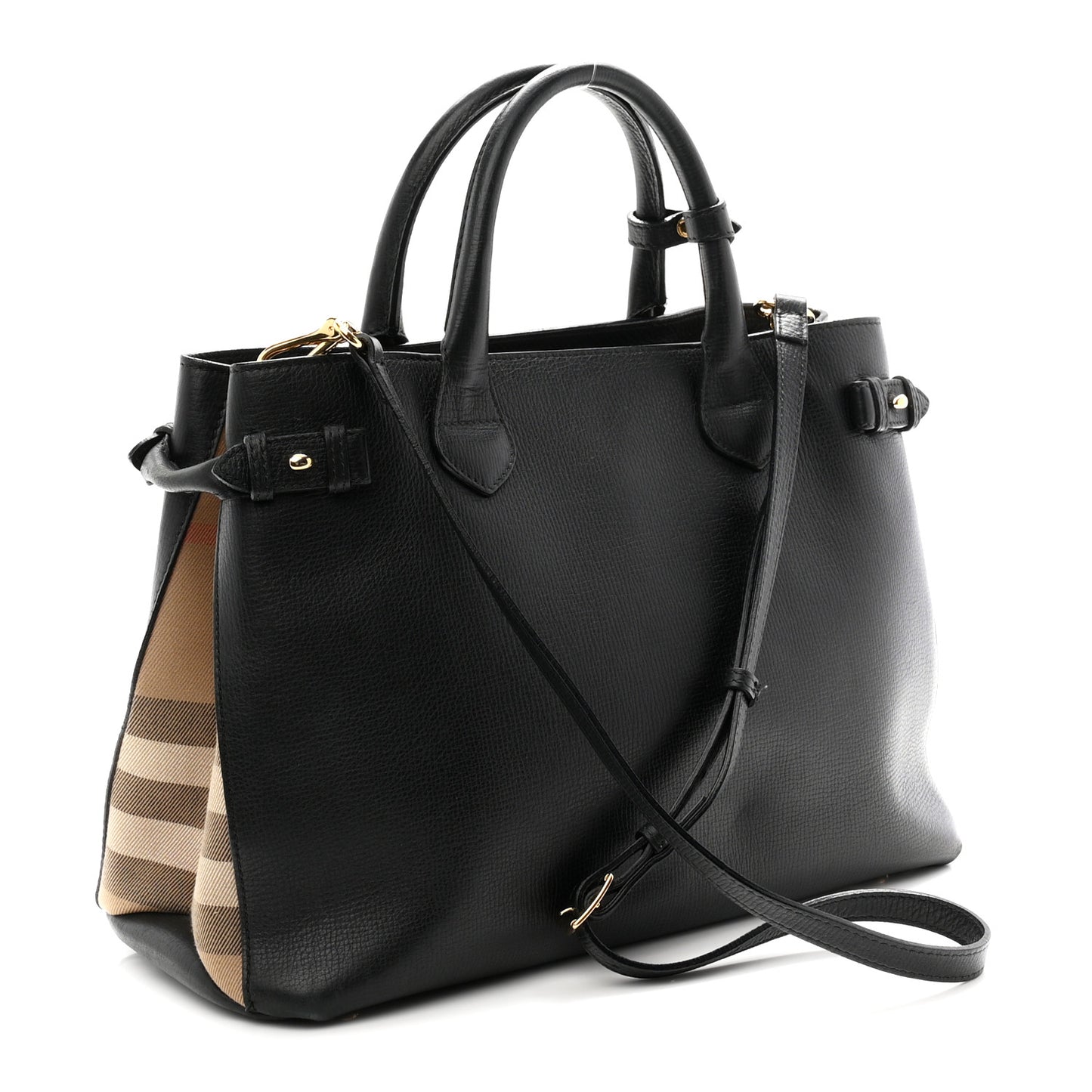 Grainy Calfskin House Check Medium Banner Tote Black