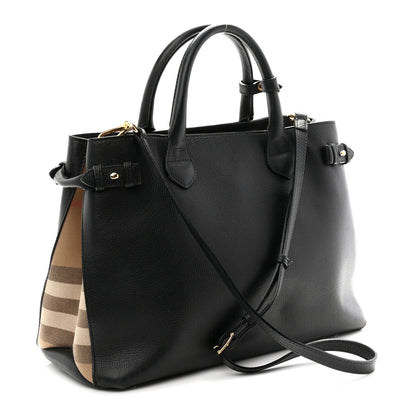 Burberry Grainy Calfskin House Check Medium Banner Tote Black 3 of 12