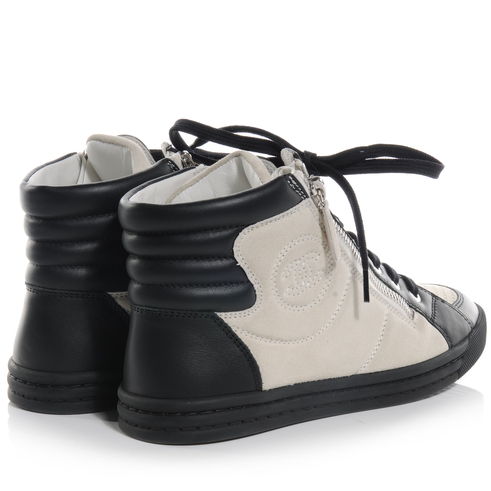 Chanel Calfskin Suede Zipped Sneakers Beige Clair Noir 36 4 of 7