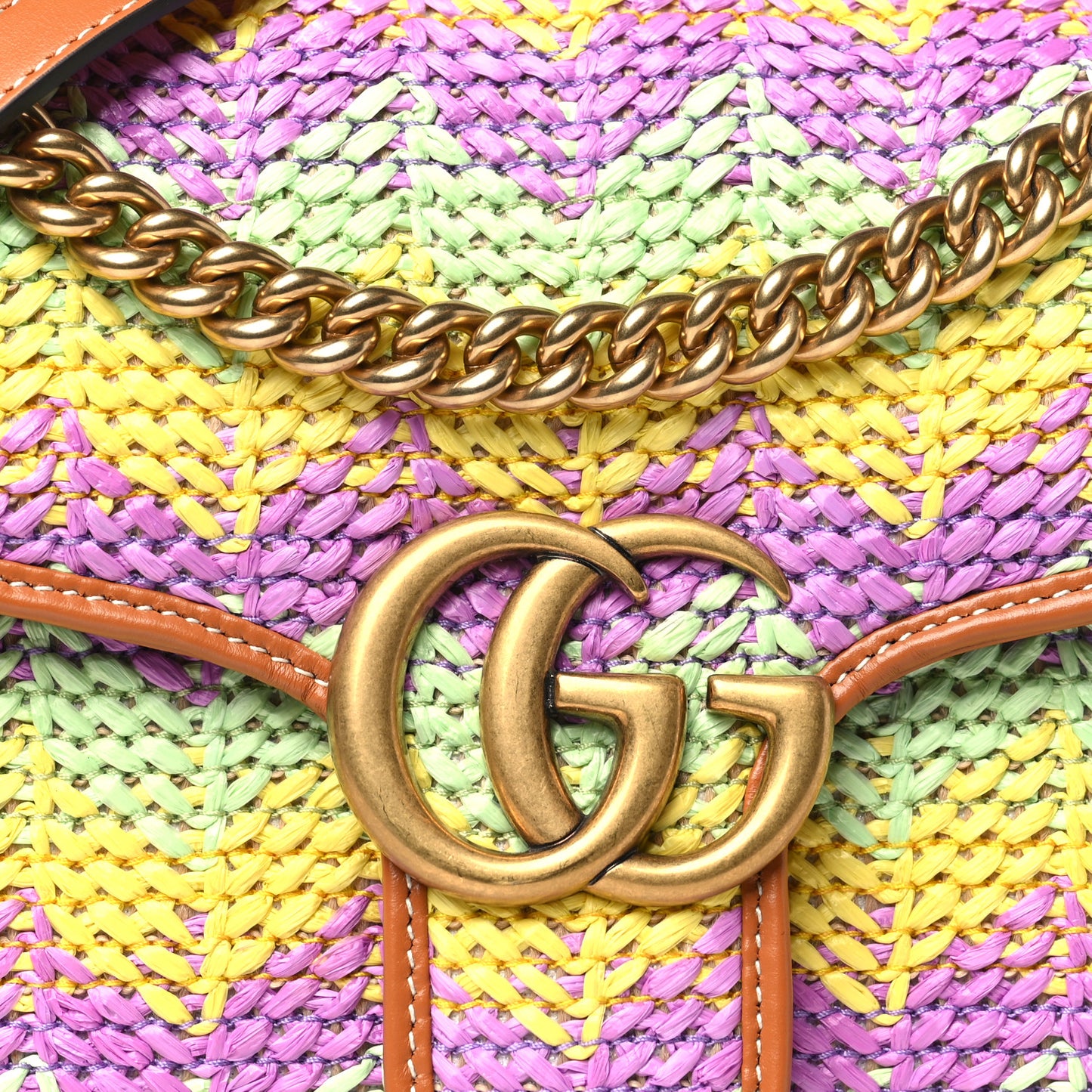Calfskin Raffia Woven Small GG Marmont Shoulder Bag Multicolor