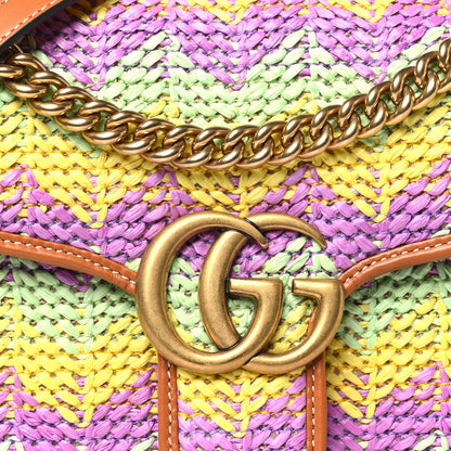 Gucci Calfskin Raffia Woven Small GG Marmont Shoulder Bag Multicolor 8 of 10