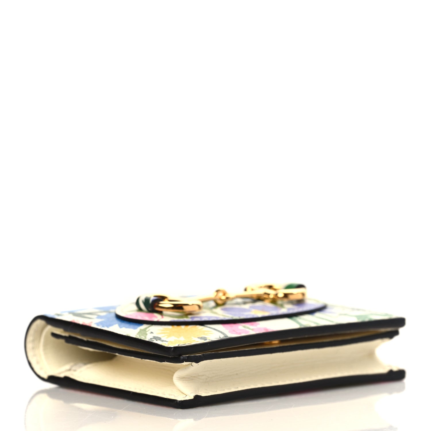 Gucci X KEN SCOTT New Shangai Calfskin Jardin D'Avril Floral Print Horsebit 1955 Card Case Wallet Ivory Pink 4 of 8