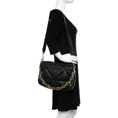Prada Nappa Soft Padded Logo Embossed Triangle Quilted Shoulder Bag Black 2 of 10
