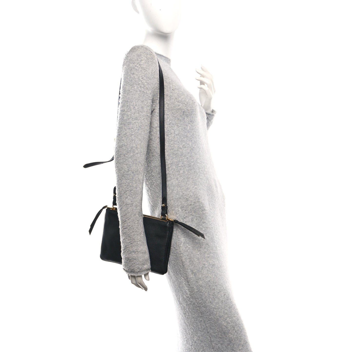 Vitello Phenix Double Zip Crossbody Bag Black