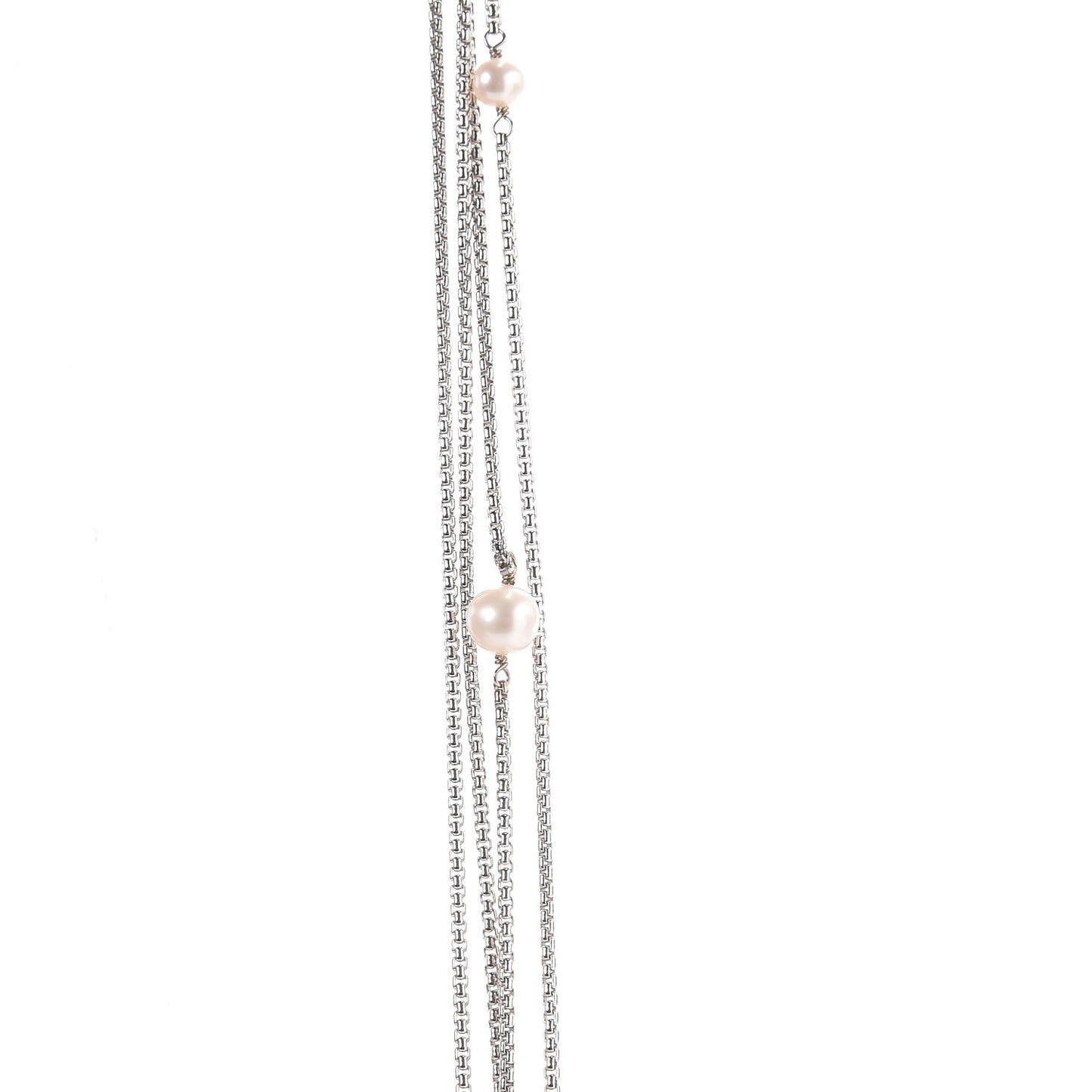 Sterling Silver Pearl Box Chain Four Strand Necklace