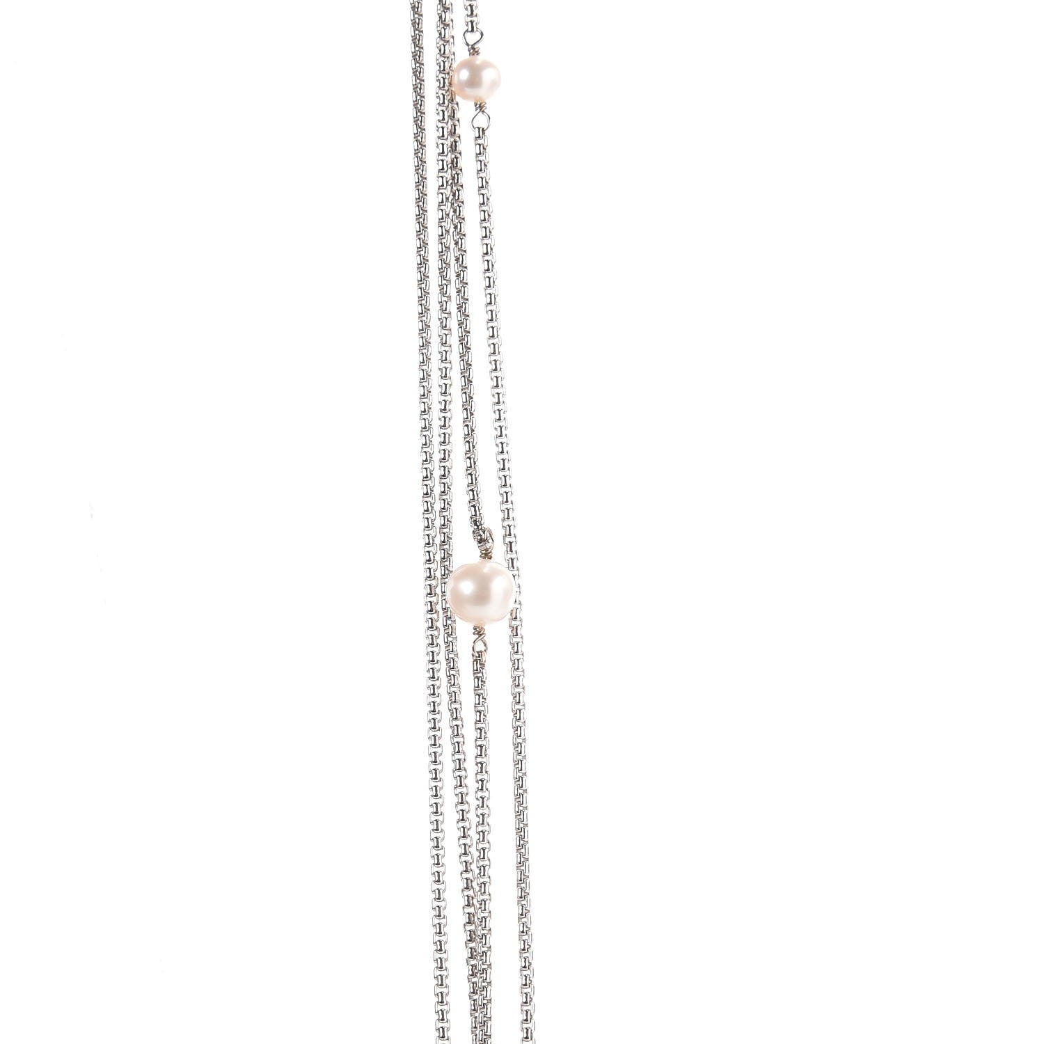 David Yurman Sterling Silver Pearl Box Chain Four Strand Necklace 4 of 6