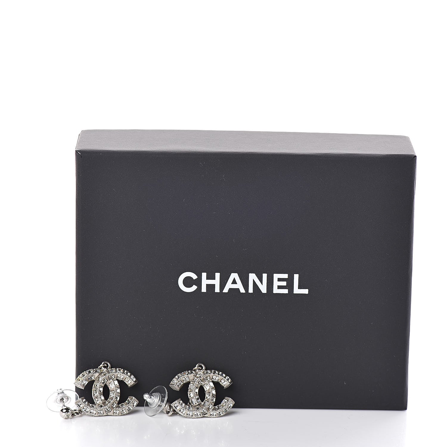 Chanel Baguette Crystal CC Drop Earrings Silver 4 of 4