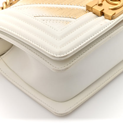 Chanel Lizard Chevron Small Boy Flap White Gold 10 of 13