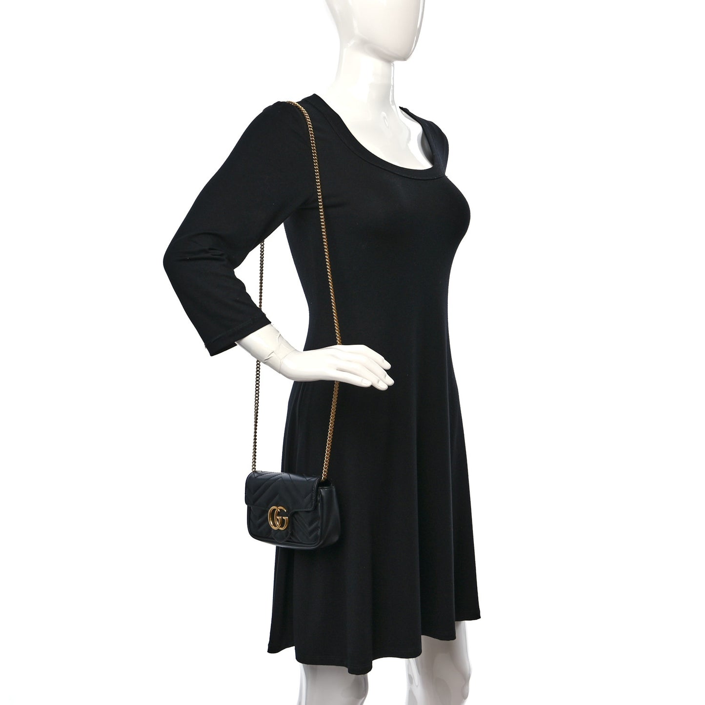 Calfskin Matelasse Super Mini GG Marmont Shoulder Bag Black