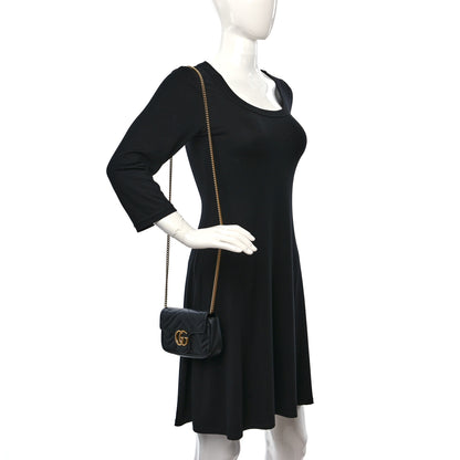 Gucci Calfskin Matelasse Super Mini GG Marmont Shoulder Bag Black 2 of 9