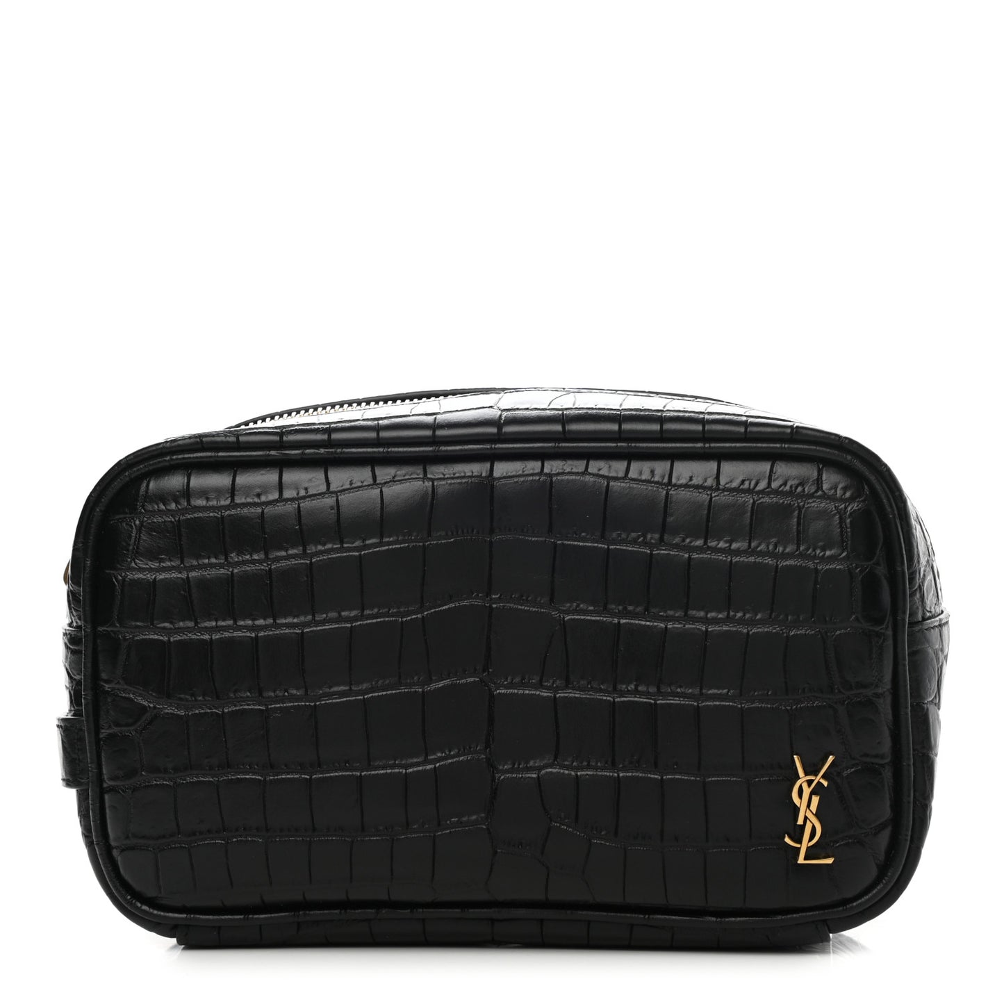 Calfskin Crocodile Embossed Cosmetic Case Black