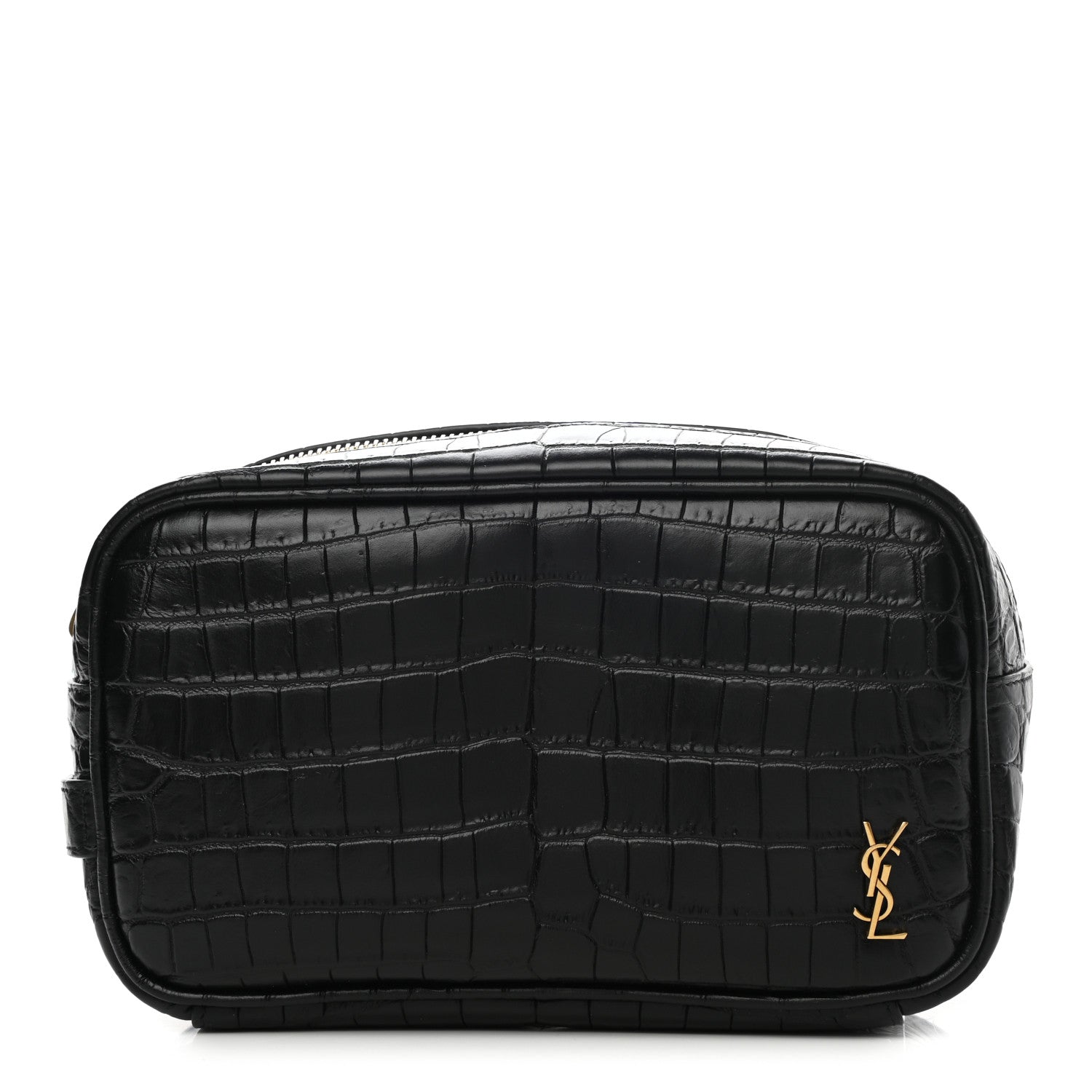 Saint Laurent Calfskin Crocodile Embossed Cosmetic Case Black 1 of 9
