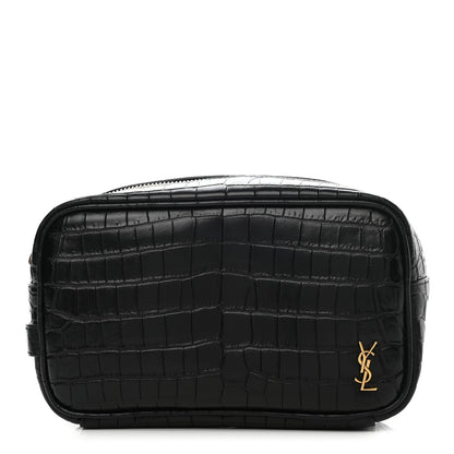 Saint Laurent Calfskin Crocodile Embossed Cosmetic Case Black 1 of 9