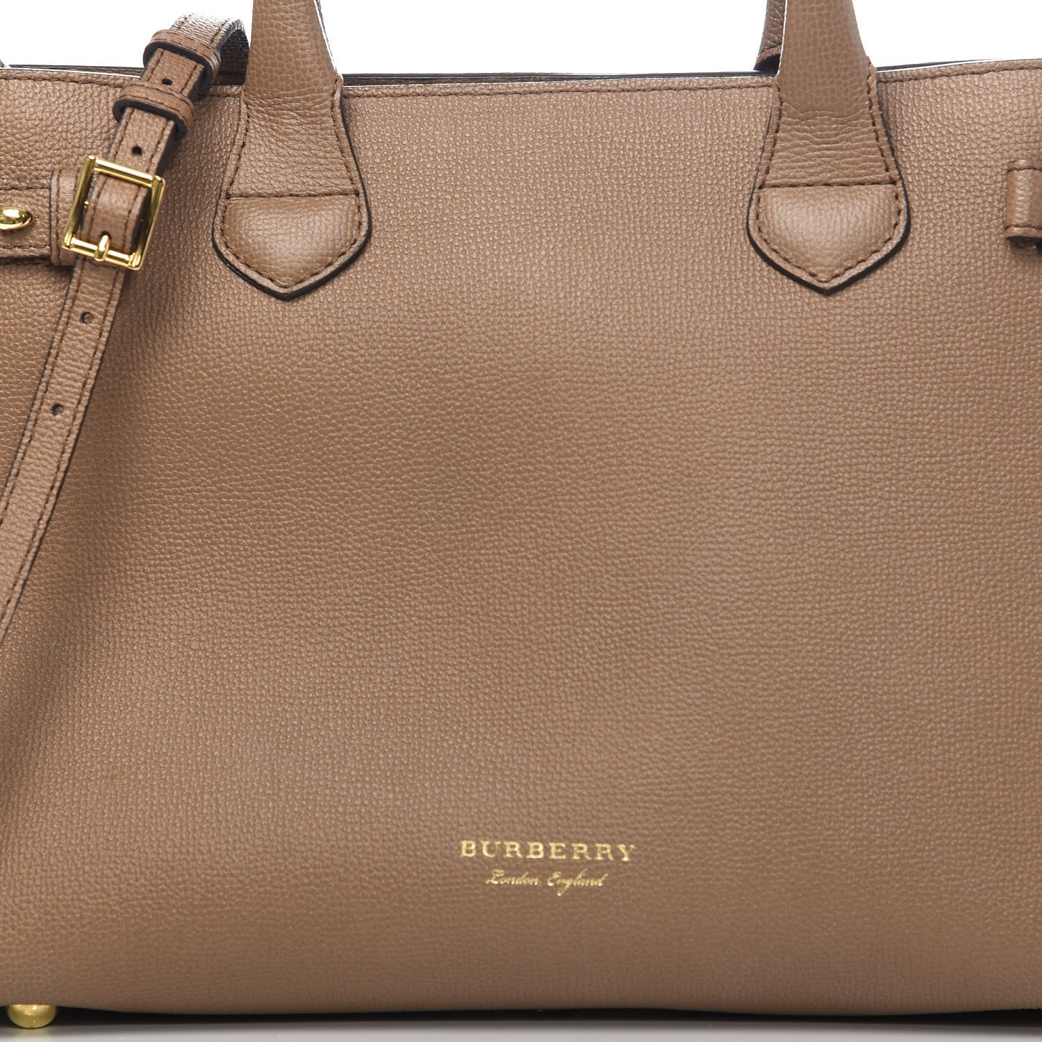 Burberry Grainy Calfskin House Check Medium Banner Tote Dark Sand 9 of 9