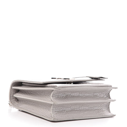 Saint Laurent Calfskin Crocodile Embossed Medium Monogram Sunset Mouse Grey 4 of 13