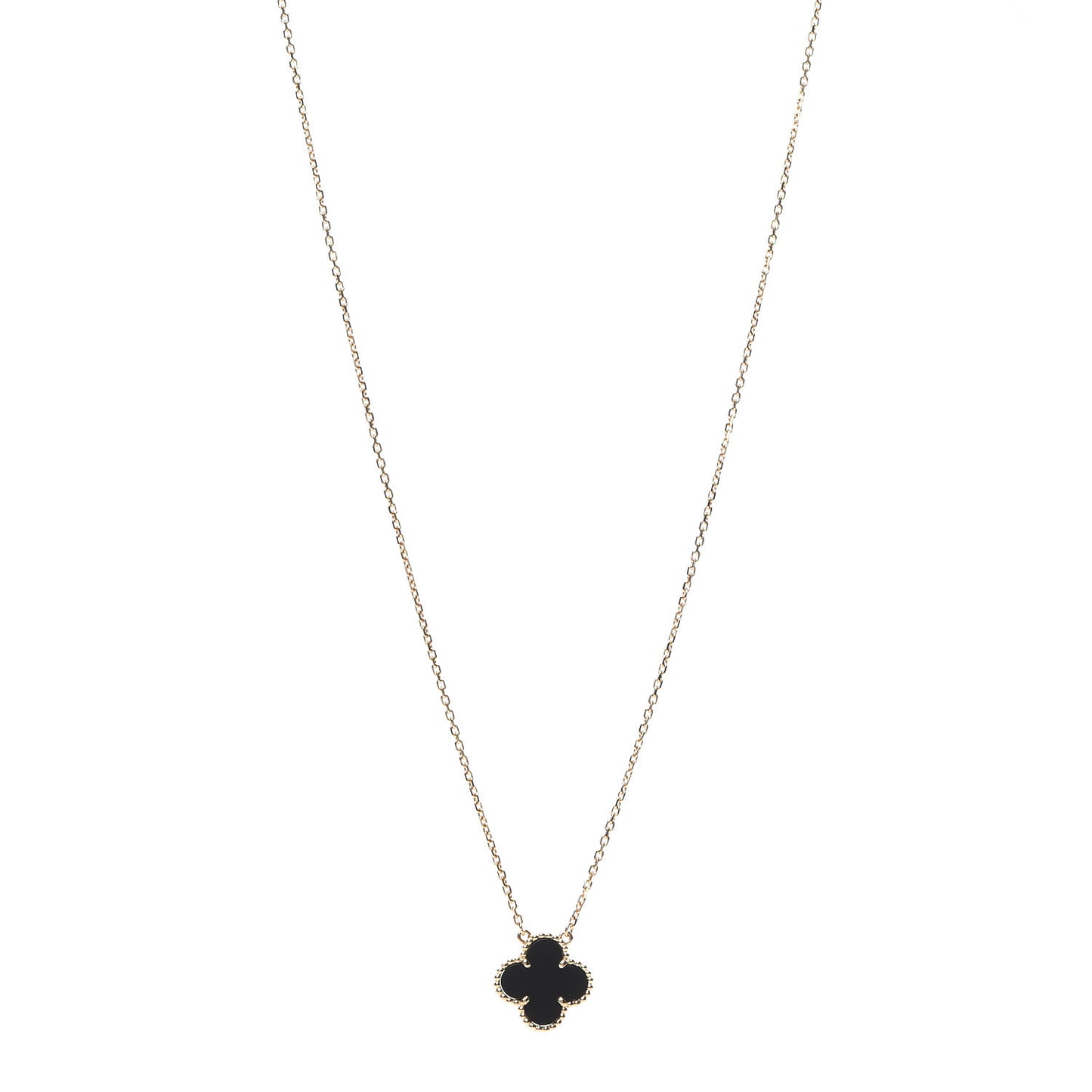 18K Yellow Gold Black Onyx Vintage Alhambra Pendant Necklace
