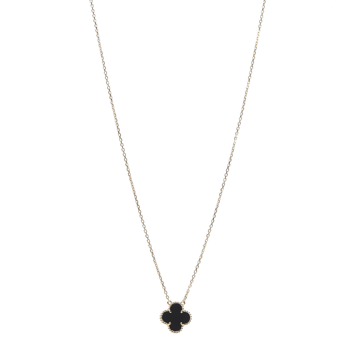 Van Cleef & Arpels 18K Yellow Gold Black Onyx Vintage Alhambra Pendant Necklace 1 of 5