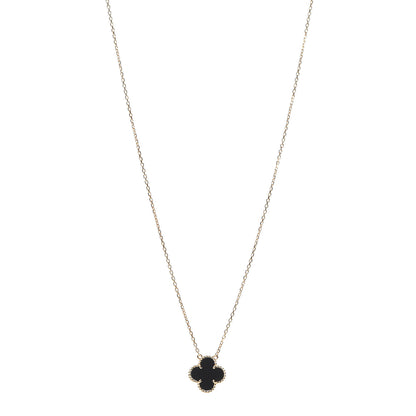 Van Cleef & Arpels 18K Yellow Gold Black Onyx Vintage Alhambra Pendant Necklace 1 of 5