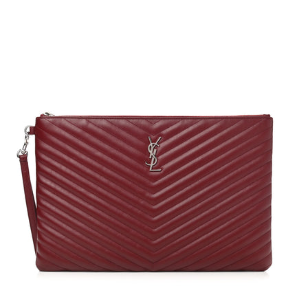 Saint Laurent Calfskin Matelasse Chevron Monogram Document Holder Rouge Legion 1 of 7