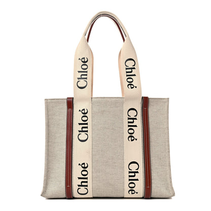 Chloe Cotton Calfskin Medium Woody Ribbon Tote White Brown 1 of 19