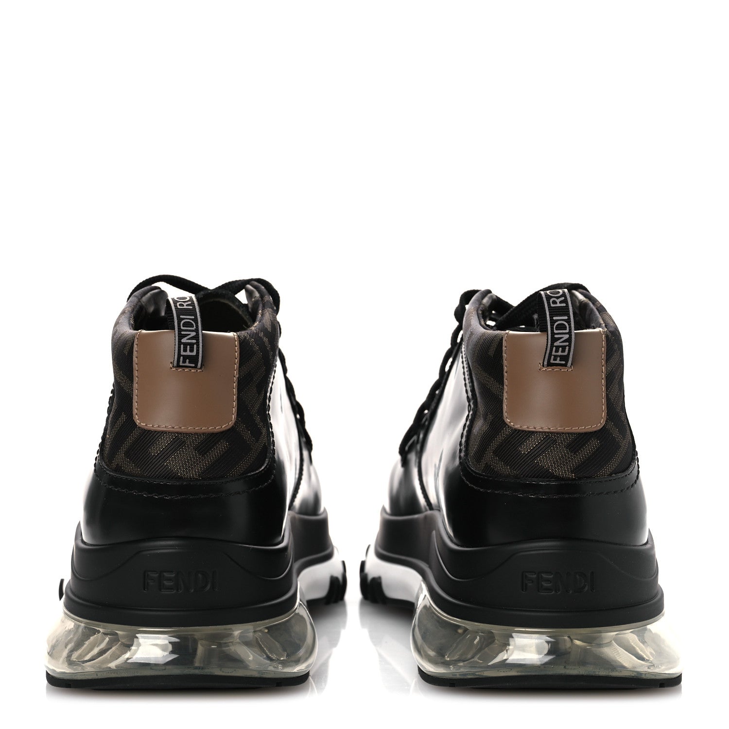 Fendi Calfskin Zucca Mens Lace Up Sneakers 8 Black Maya 1775891