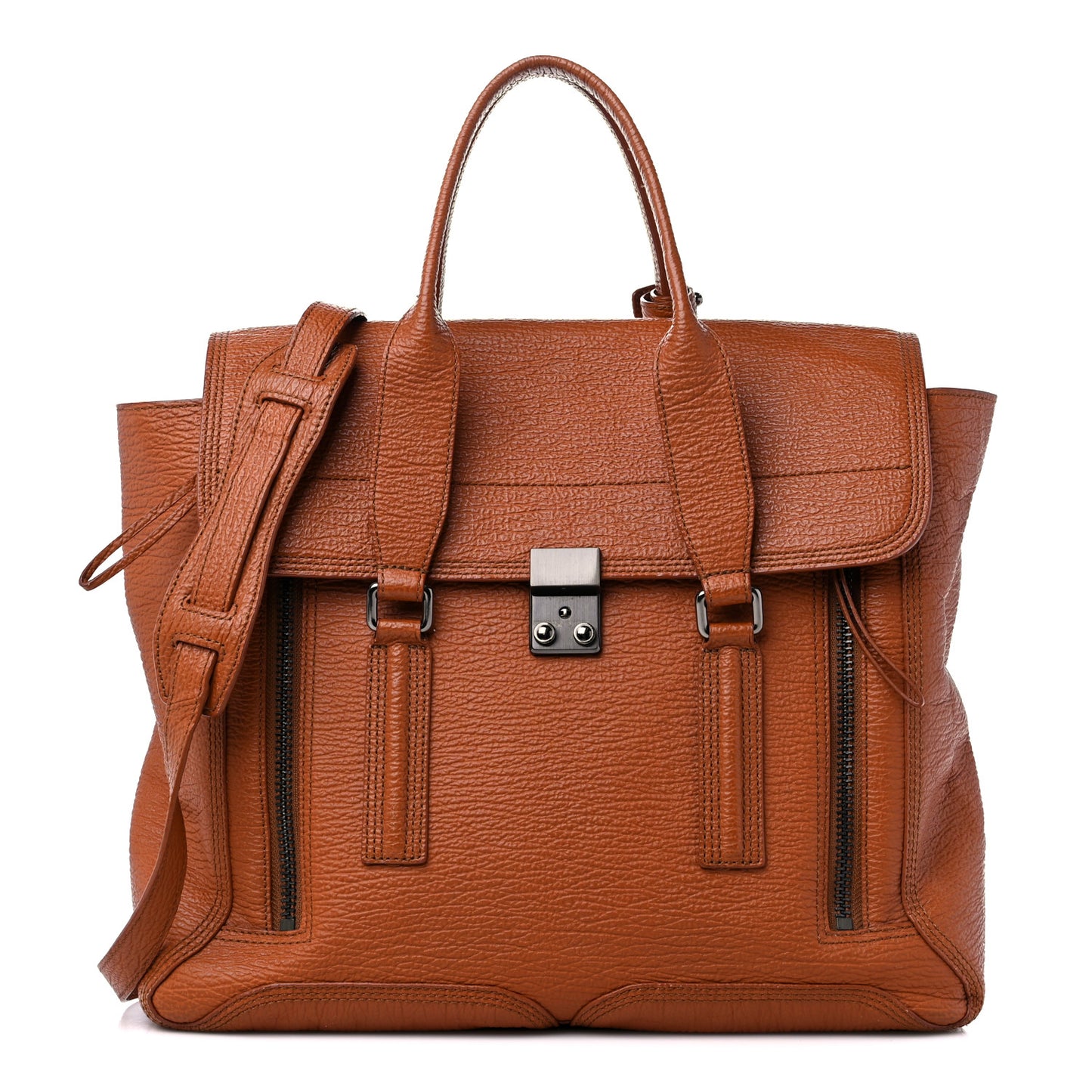 Textured Calfskin Large Pashli Satchel Amber