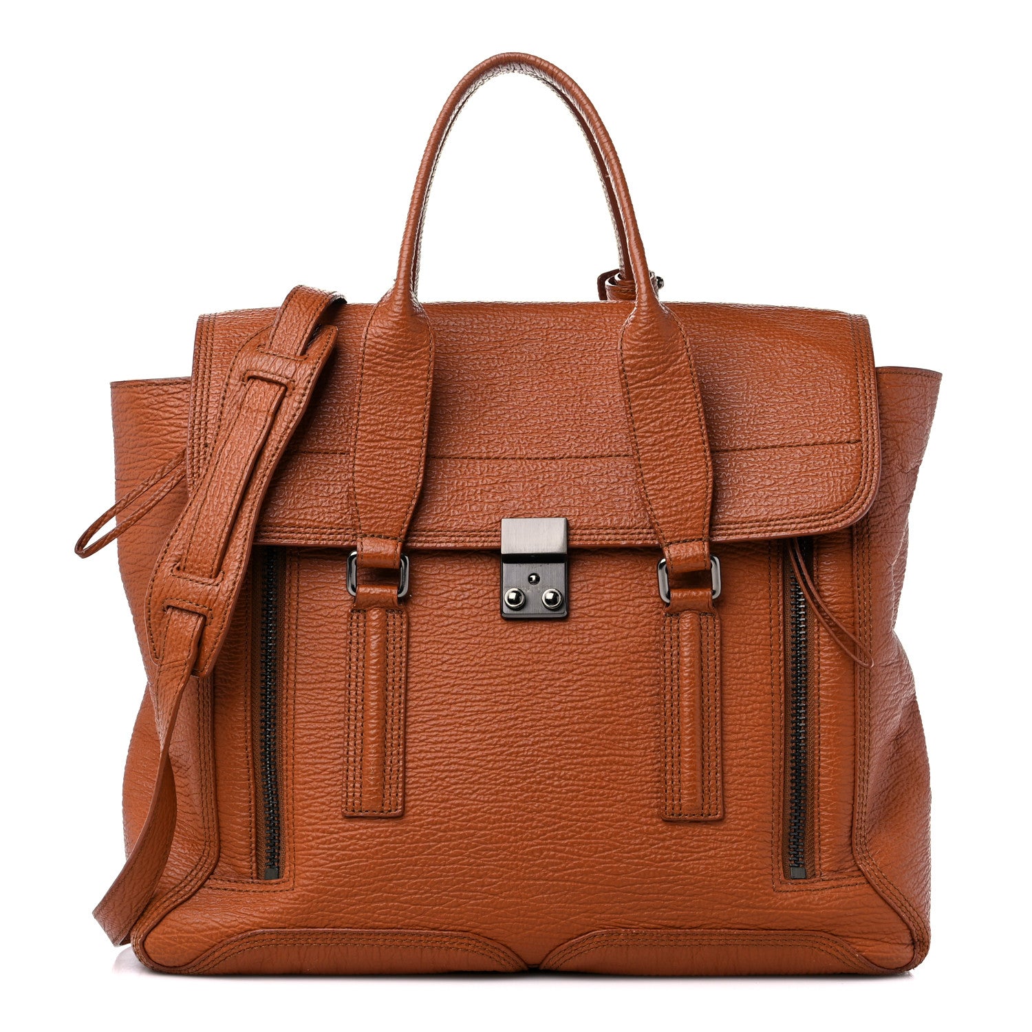 3.1 Phillip Lim Textured Calfskin Large Pashli Satchel Amber 1 of 17