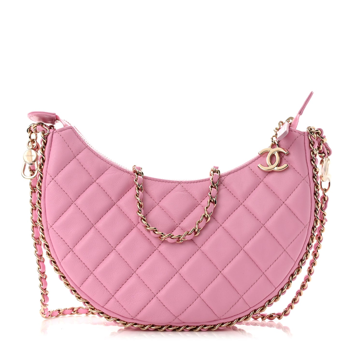 Lambskin Quilted Small Hobo Bag Pink