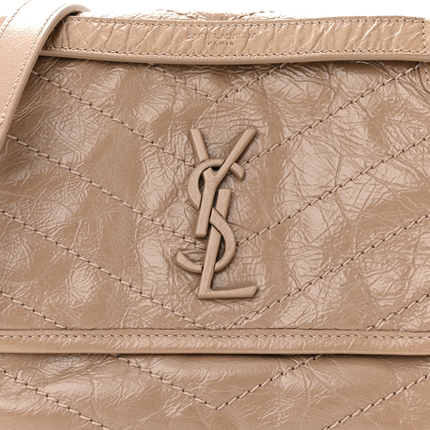 Saint Laurent SAINT LAURENT Crinkled Calfskin Matelasse Monogram Baby Niki Chain Satchel Light Taupe 7 of 9