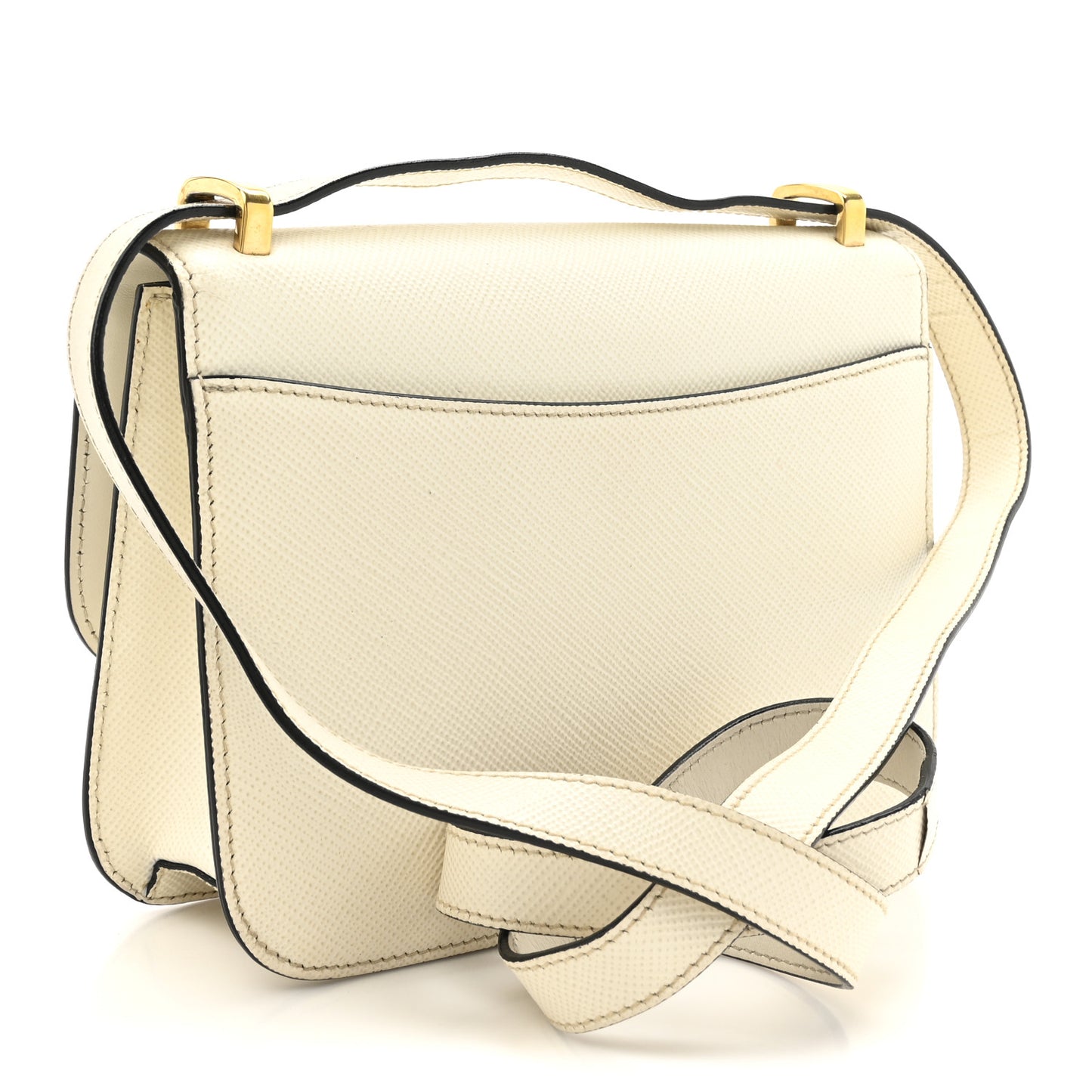 Saffiano Cuir Triangle Embleme Flap Shoulder Bag White