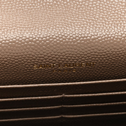 Saint Laurent Grain De Poudre Matelasse Chevron Monogram Envelope Chain Wallet Taupe 6 of 10