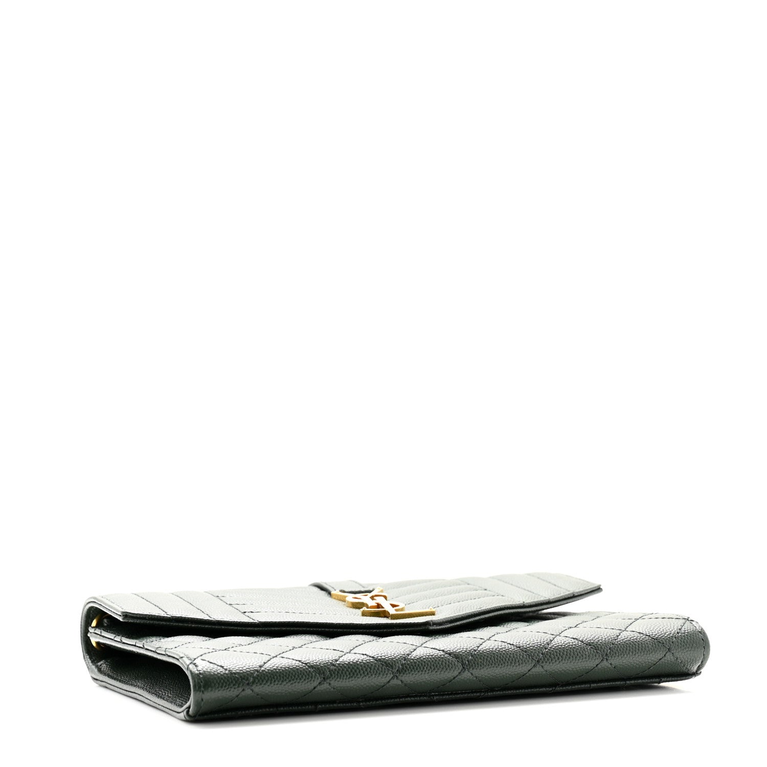 Saint Laurent Grain De Poudre Textured Mixed Matelasse Triquilt Monogram Clutch Vert Fonce 4 of 11