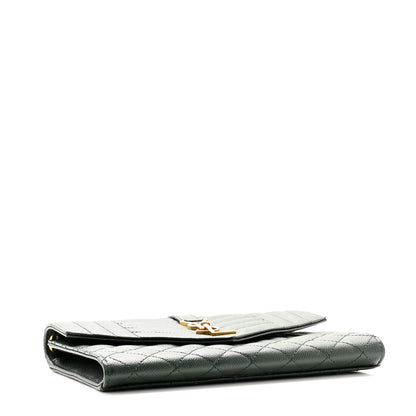 Saint Laurent Grain De Poudre Textured Mixed Matelasse Triquilt Monogram Clutch Vert Fonce 4 of 11
