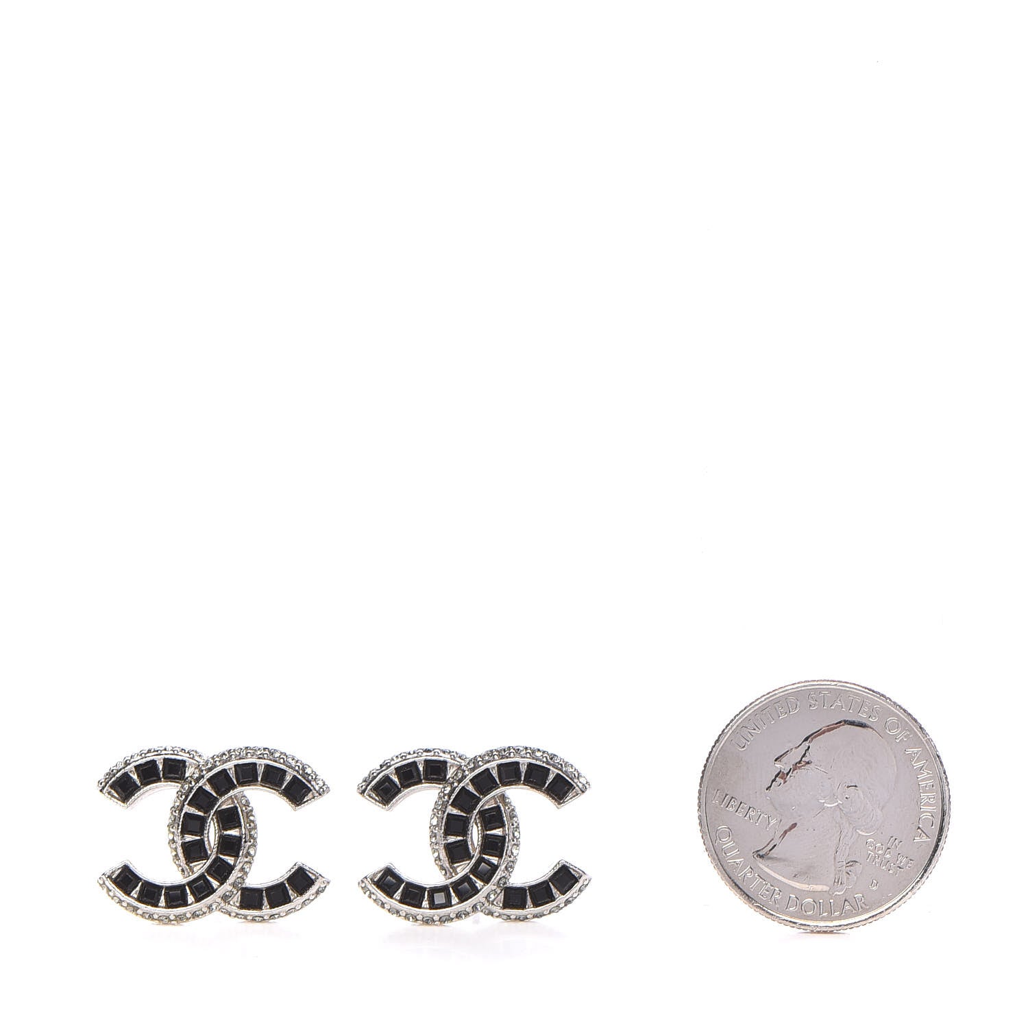 Chanel Crystal Baguette CC Earrings Black 2 of 5