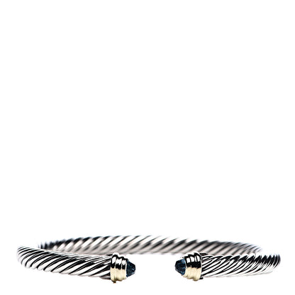 David Yurman Sterling Silver 14K Yellow Gold Blue Topaz 5mm Cable Classics Petite Color Bracelet 1 of 5