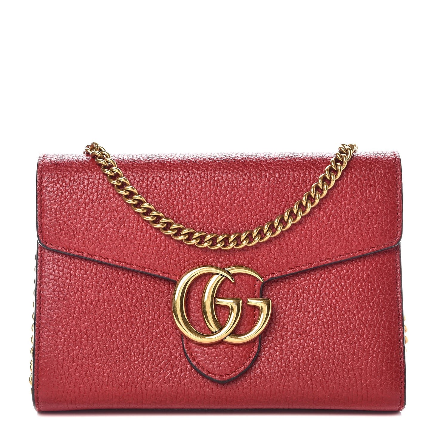 Calfskin GG Marmont Chain Wallet Vulcanic Red
