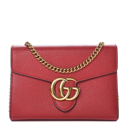 Gucci Calfskin GG Marmont Chain Wallet Vulcanic Red 1 of 9