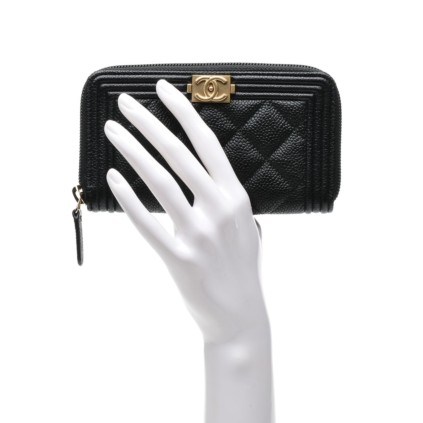 Caviar Quilted Boy Small Zip Around Wallet Black