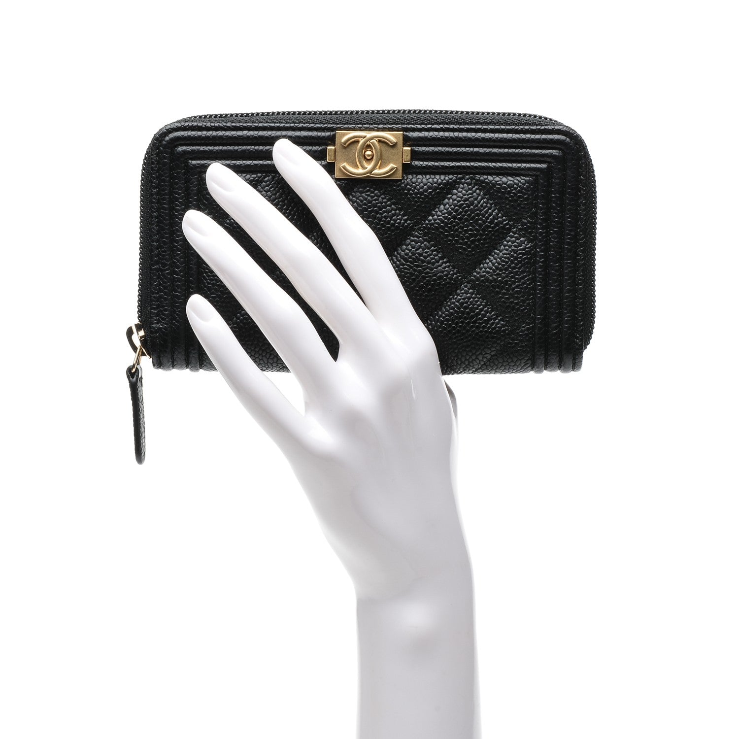 Chanel Caviar Quilted Boy Small Zip Around Wallet Black 2 of 7