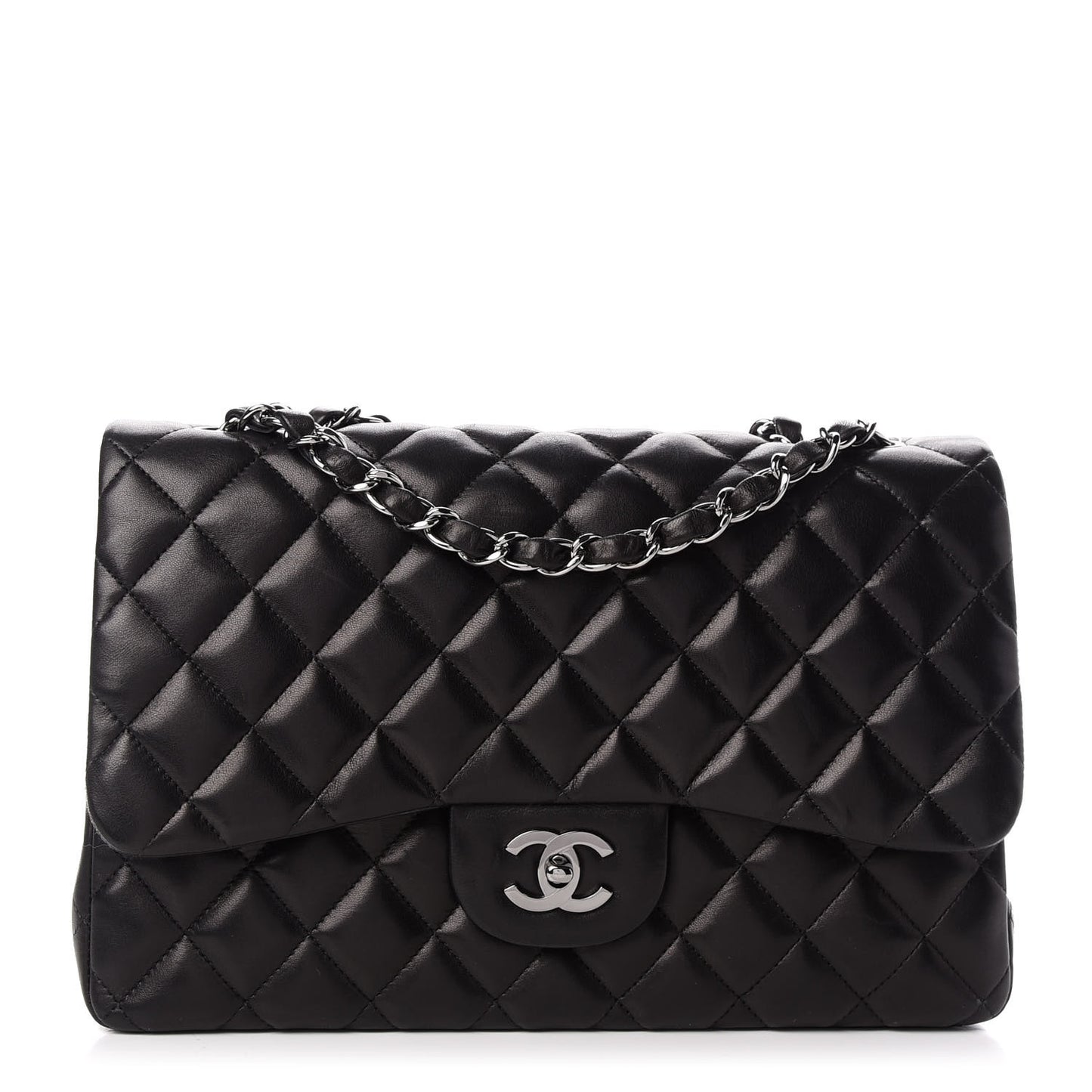 Lambskin Quilted Jumbo Single Flap Black