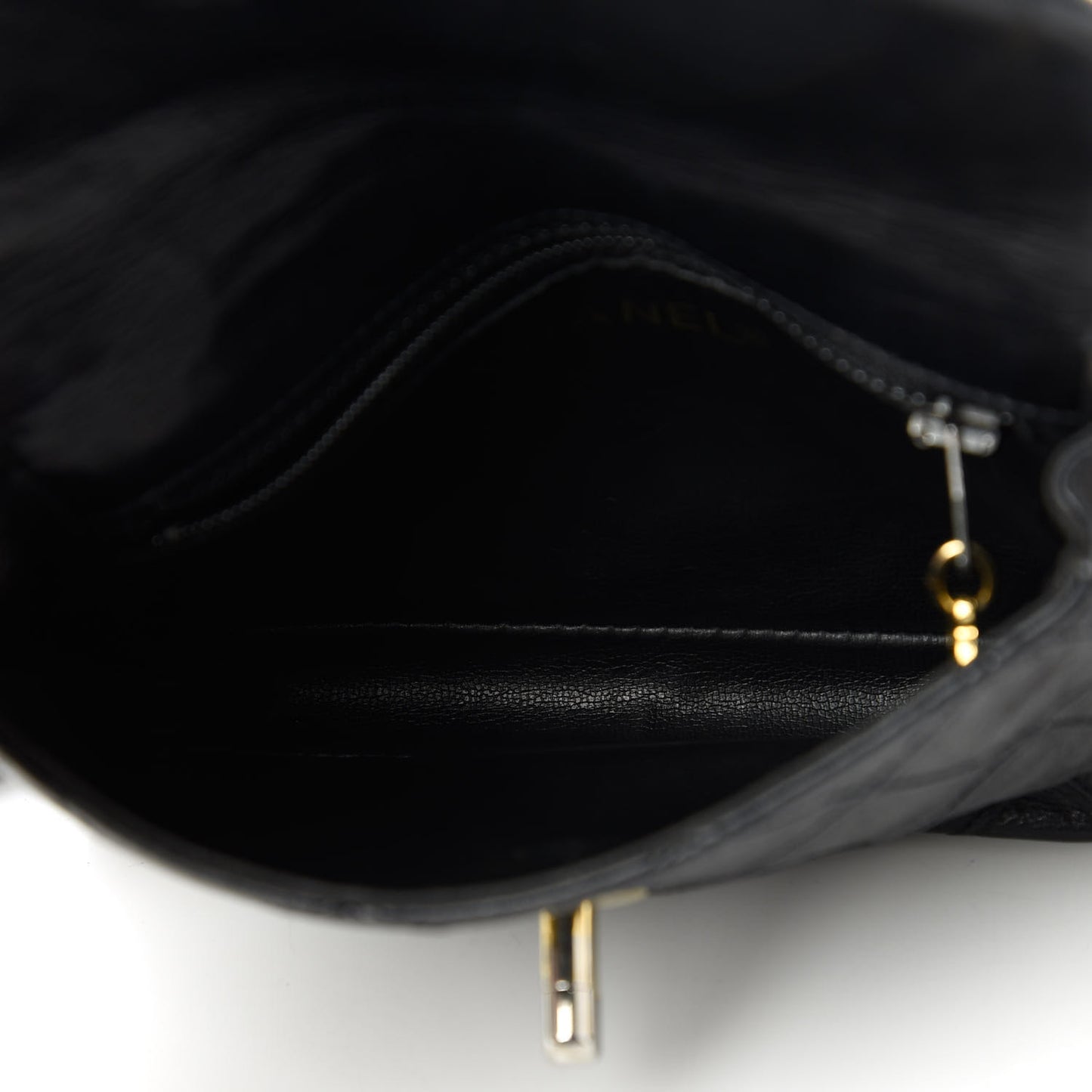 Calfskin Diamond Embossed Flap Waist Belt Bag Black