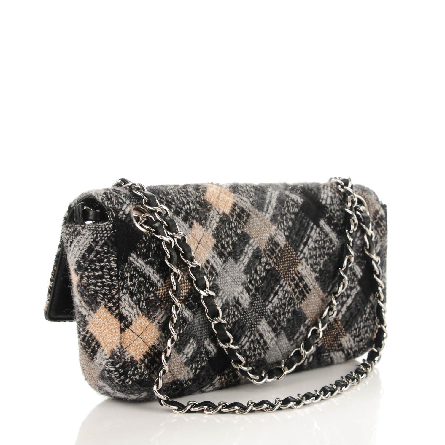 Chanel Woven Tweed Medium Single Flap Black Grey 3 of 8