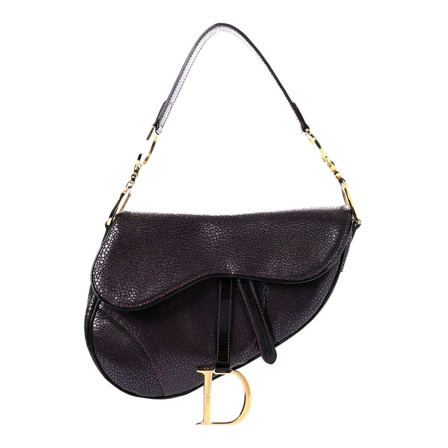 Christian Dior Calfskin Stingray Embossed Saddle Bag Red 1 of 15