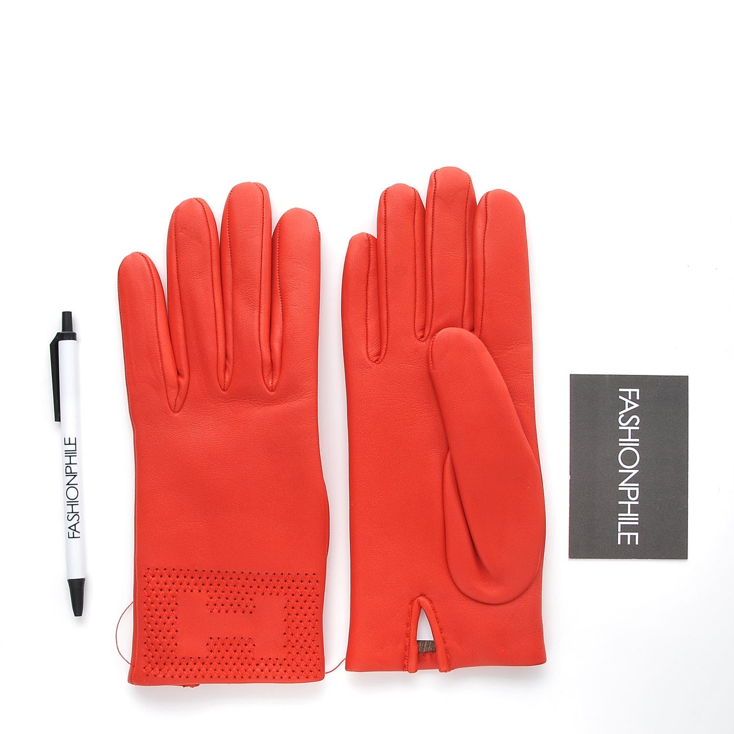 Hermes Lambskin Facile Gloves 7.5 Coquelicot 3 of 6