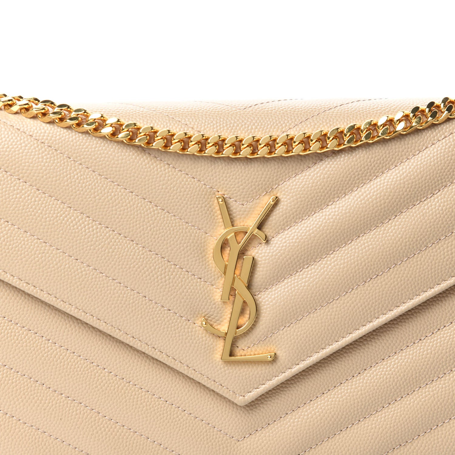 Saint Laurent Grain De Poudre Matelasse Chevron Monogram Chain Wallet Deep Beige 11 of 12
