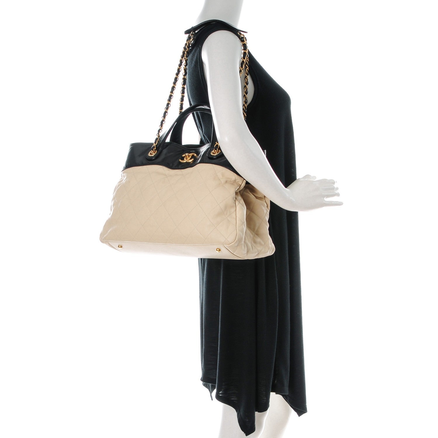 Chanel Calfskin Quilted In The Mix Shopping Tote Beige Black 2 of 8