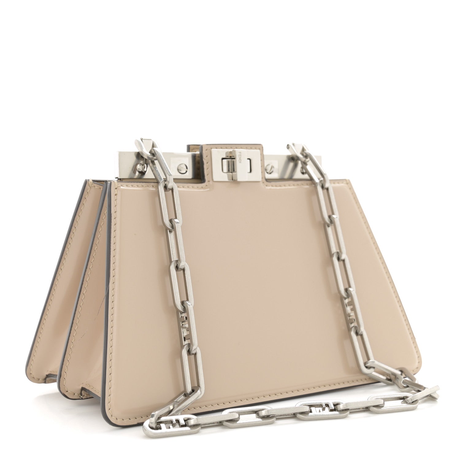 Fendi Patent Petite Peekaboo Cut Beige Amid 3 of 14