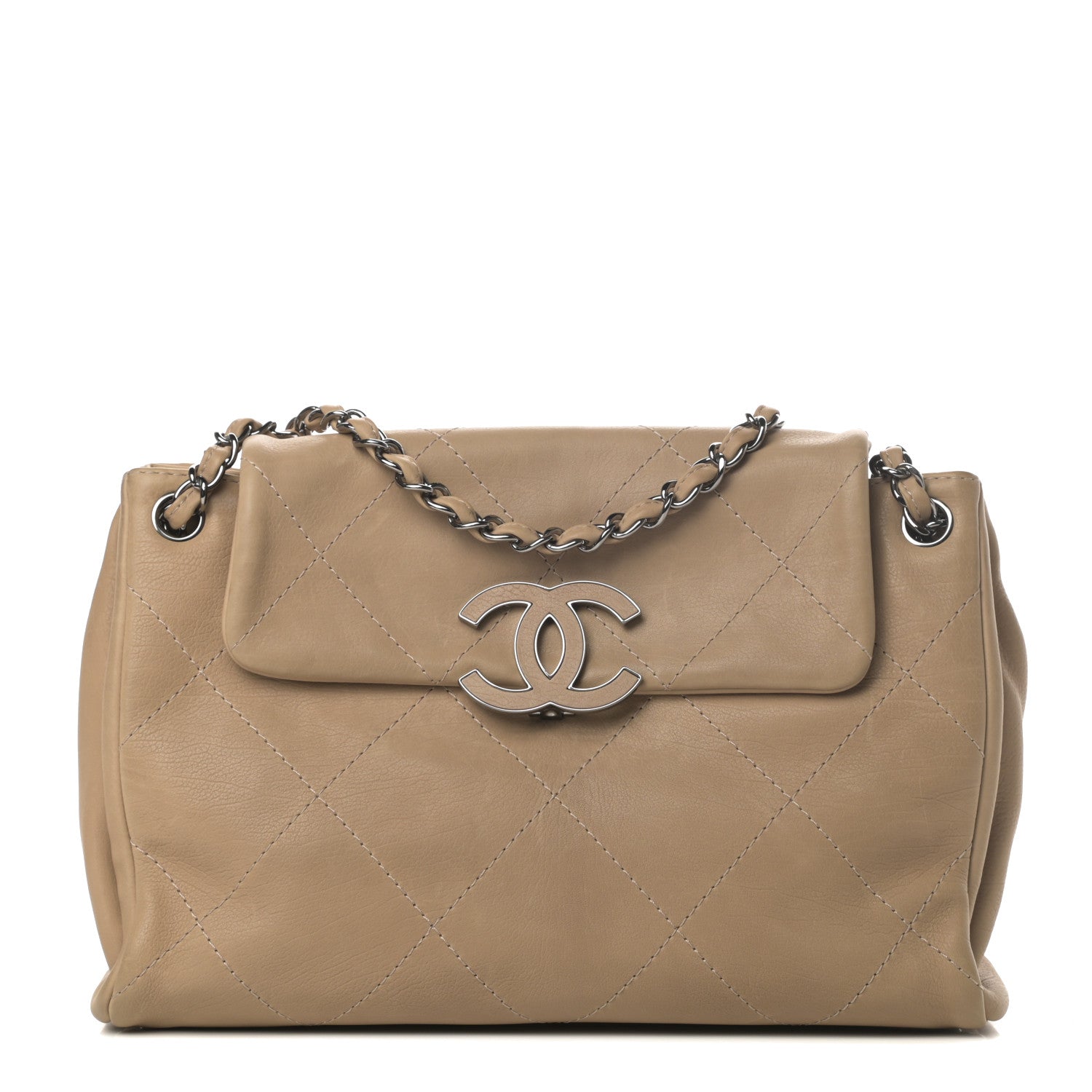 Chanel Washed Calfskin Quilted Large Hamptons Flap Bag Dark Beige 1 of 12