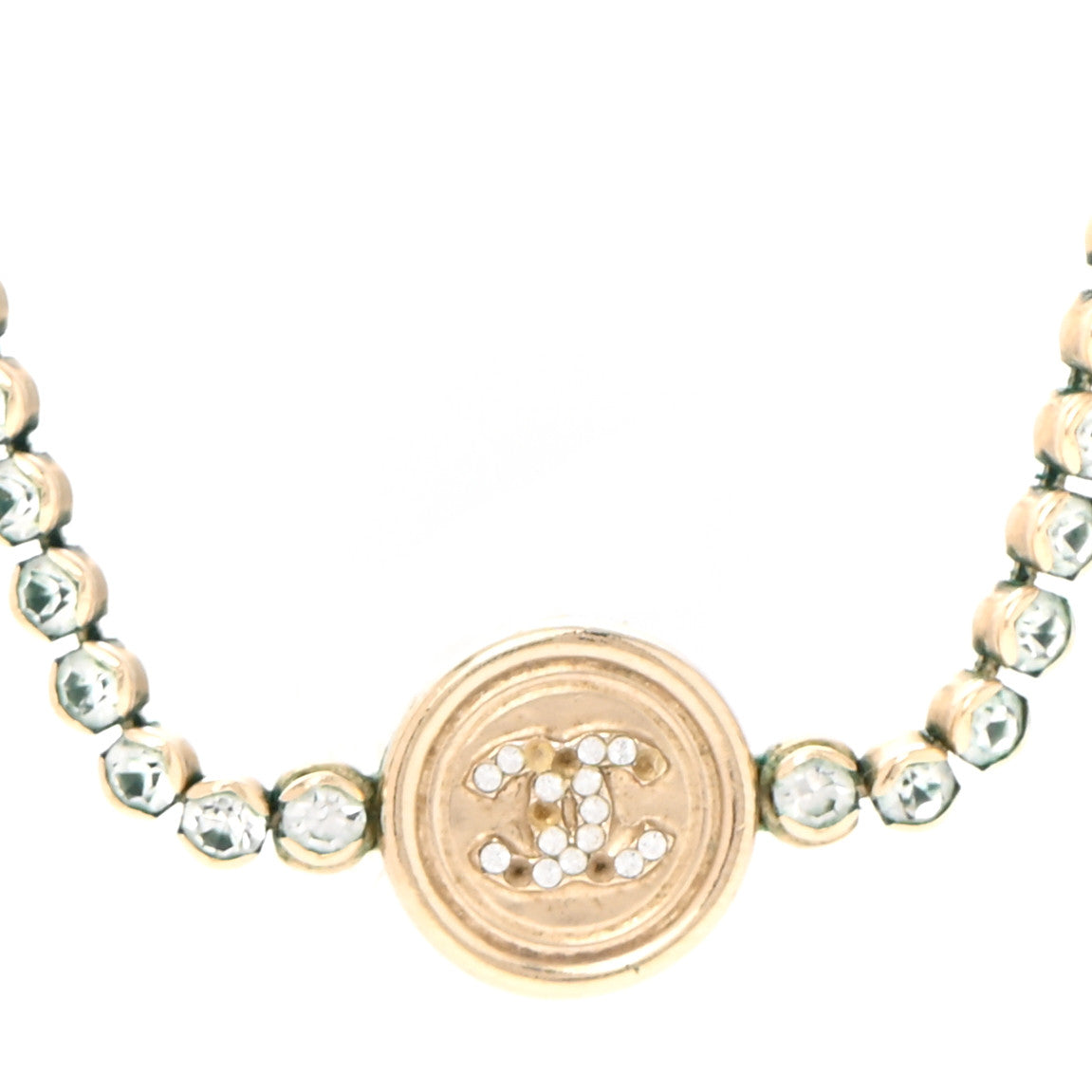 Chanel Crystal CC Chain Short Necklace Gold 4 of 8